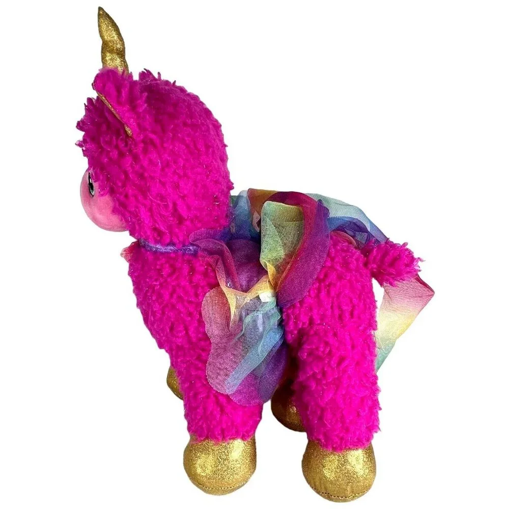 Build A Bear Pink Sparkle LlamaCorn‎ Plush Llama Unicorn Rainbow Net Outfit Toy